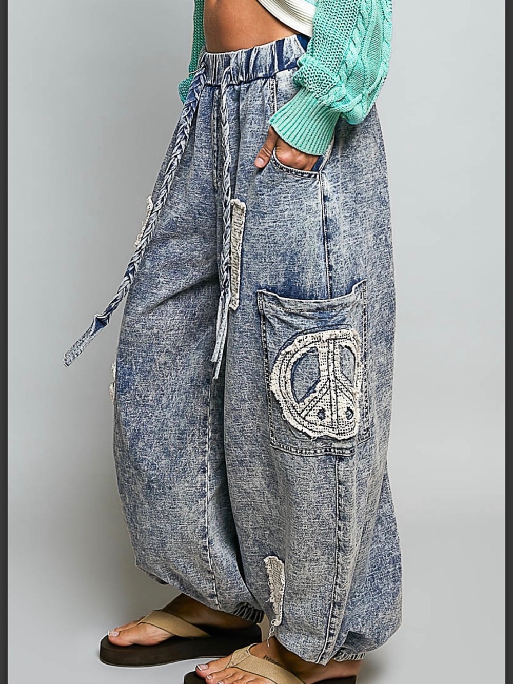 POL High rise French terry fabric/twill. Denim - Picture 4 of 4